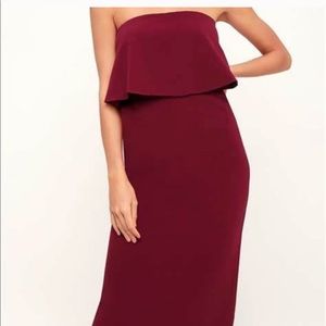 Lots of Love Burgundy Strapless Midi Dress
